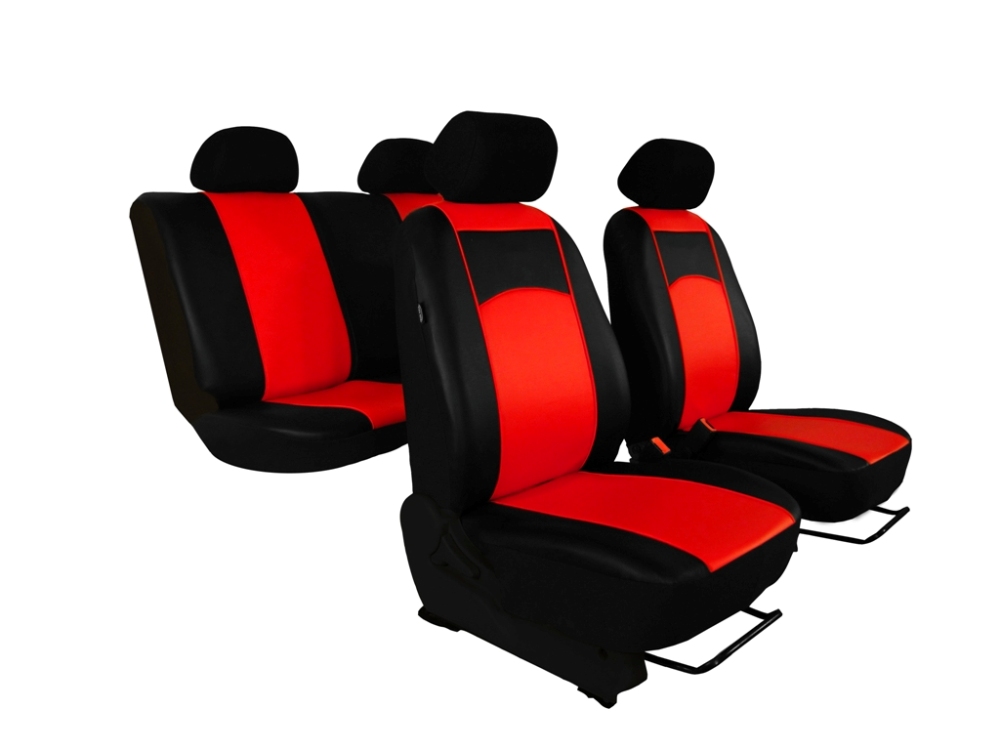 Automega Autopotahy Škoda Fabia II, kožené Tuning černočervené, dělené zadní sedadla
