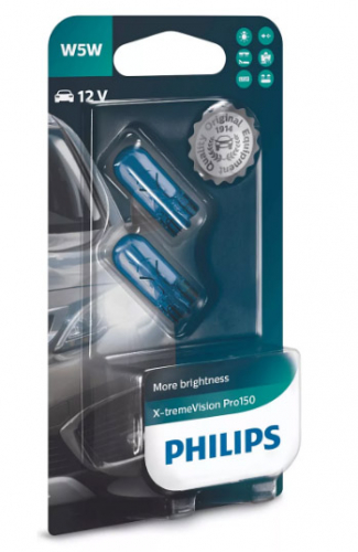 Autožárovky PHILIPS X-tremeVision Pro150 12V 5W W2,1x9,5d - 2ks