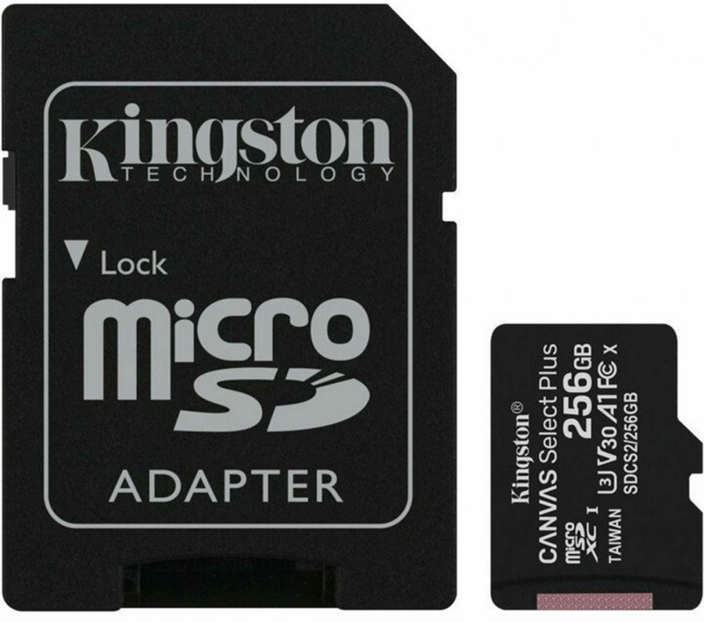 KINGSTON karta 256GB micro A1 CL10 100 + SD adaptér