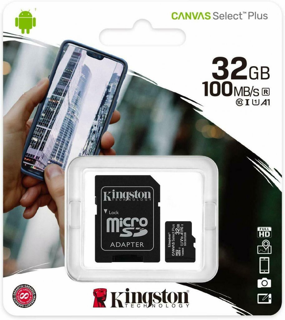 KINGSTON karta 32GB micro A1 CL10 100 + SD adaptér