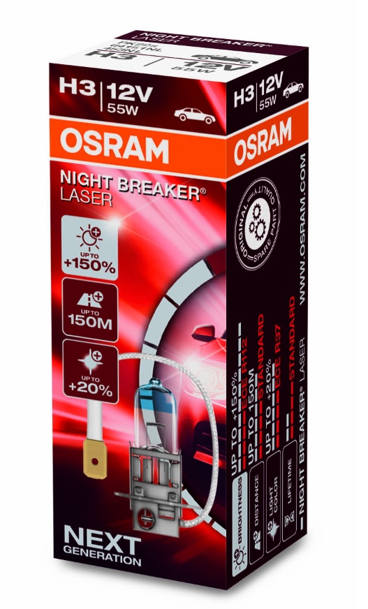 OSRAM Autožárovka H3 12V 55W PK22s Night Breaker Next Generation +150%, 1 ks