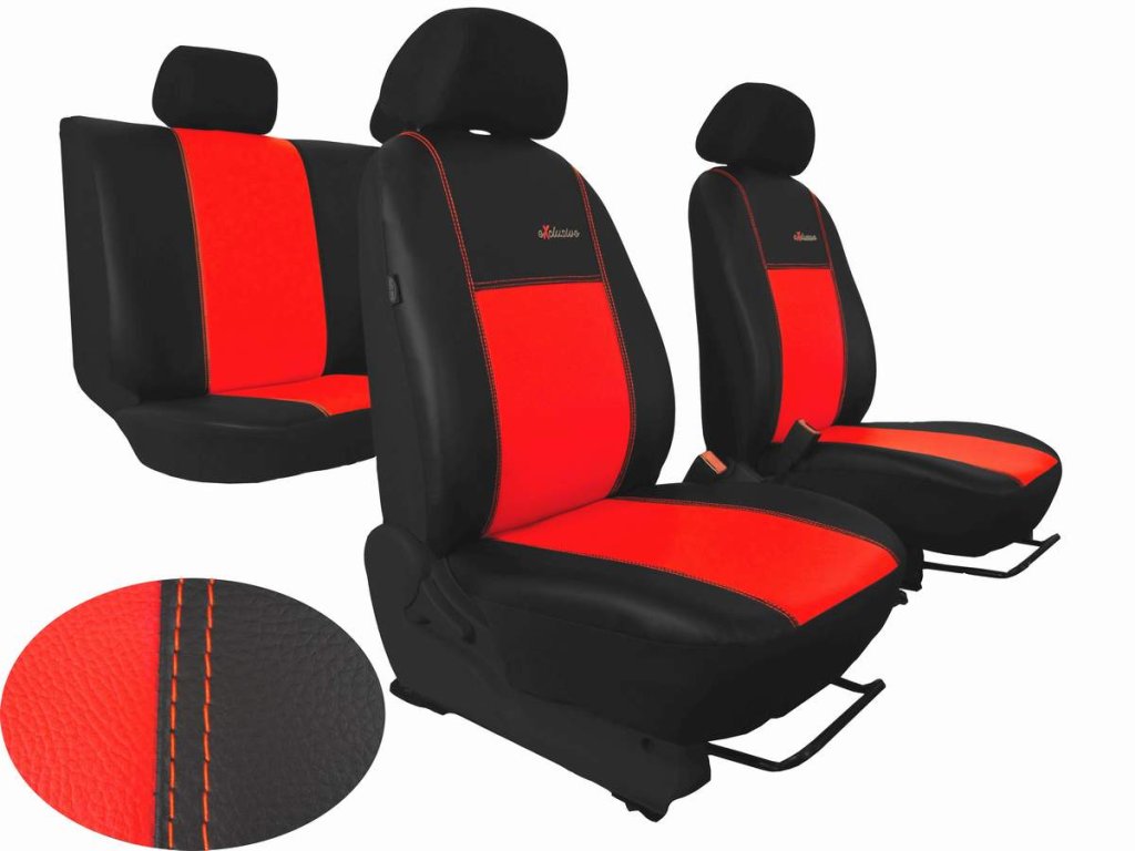 Automega Autopotahy Škoda Fabia I, kožené EXCLUSIVE černočervené, dělené zadní sedadla