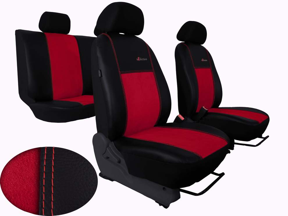 Automega Autopotahy Volkswagen VW Crafter,3 místa, stolek , EXCLUSIVE kožené s alcantarou, červené